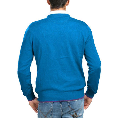 La Martina Blue Cotton Men Sweater