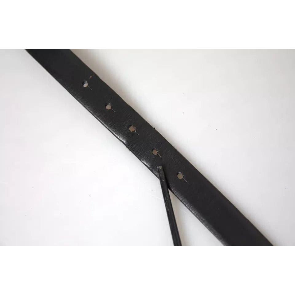 Dolce & Gabbana Black Leather Silver Metal Buckle Men Belt