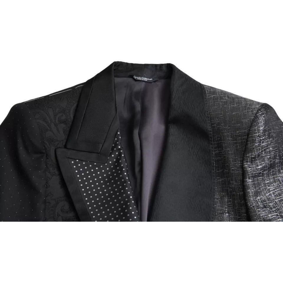 Dolce & Gabbana Black Silver Silk Single Breasted Coat Blazer