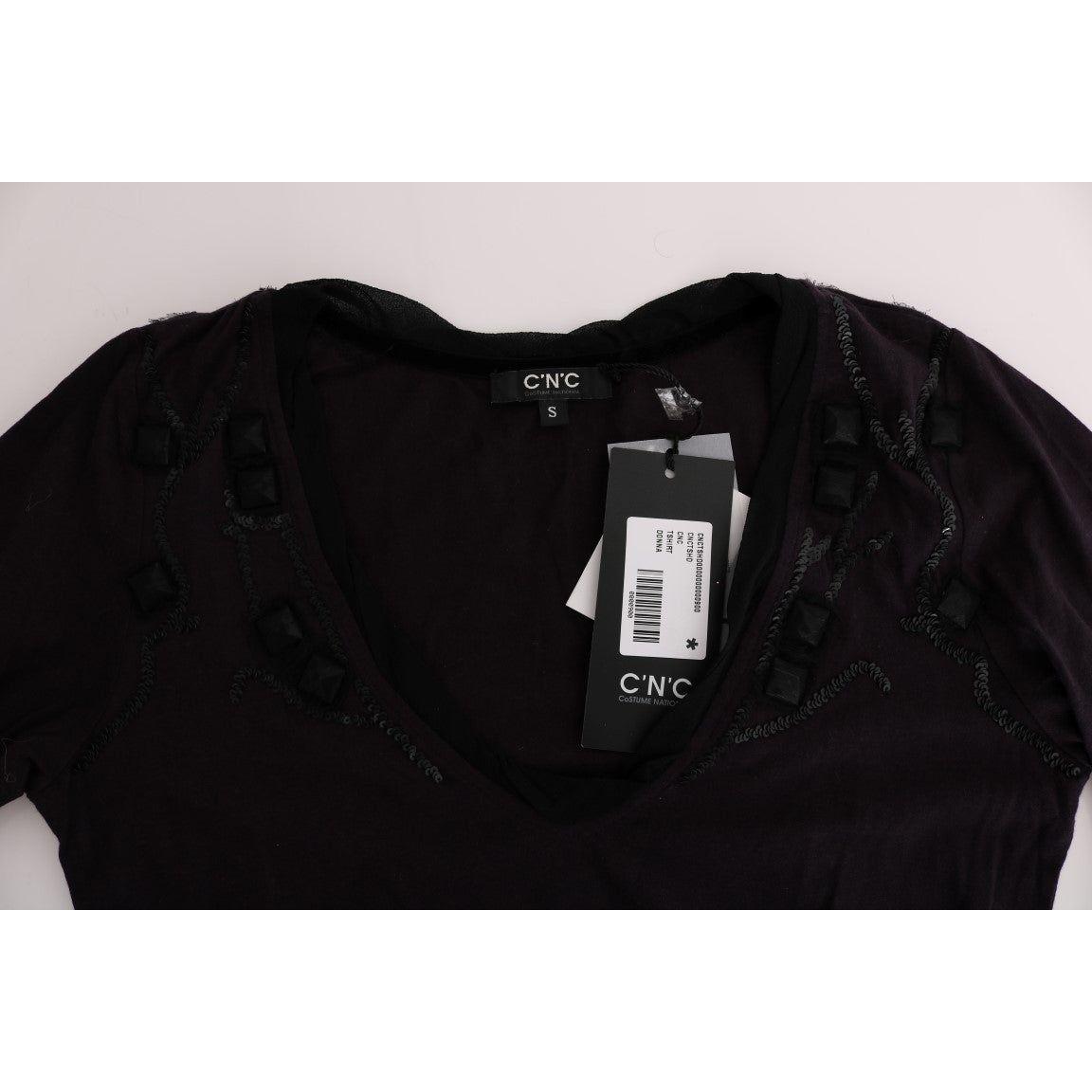 Costume National Purple V-neck Cotton T-shirt