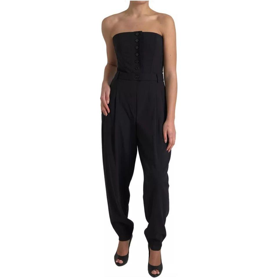 Dolce & Gabbana Black Wool Stretch Strapless Jumpsuit Dress DR28777-48