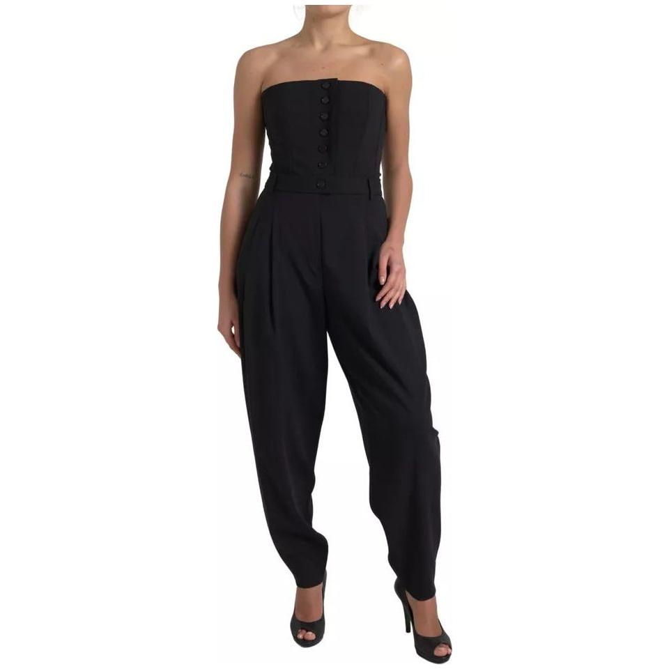 Dolce & Gabbana Black Wool Stretch Strapless Jumpsuit Dress DR28777-48