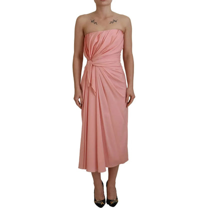 Dolce & Gabbana Pink Silk Stretch Strapless Sheath Midi Dress