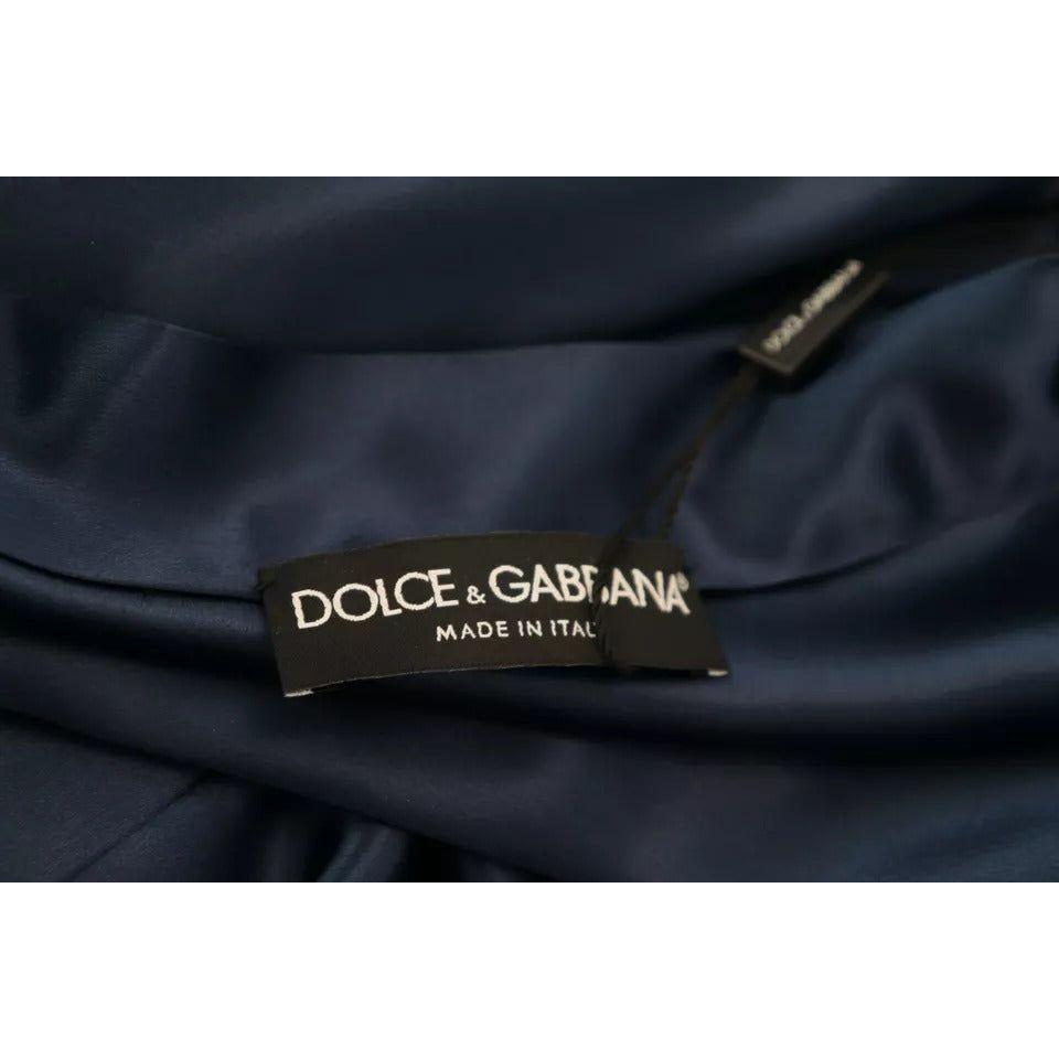 Dolce & Gabbana Blue Satin Silk Waist Belt Robe Jacket