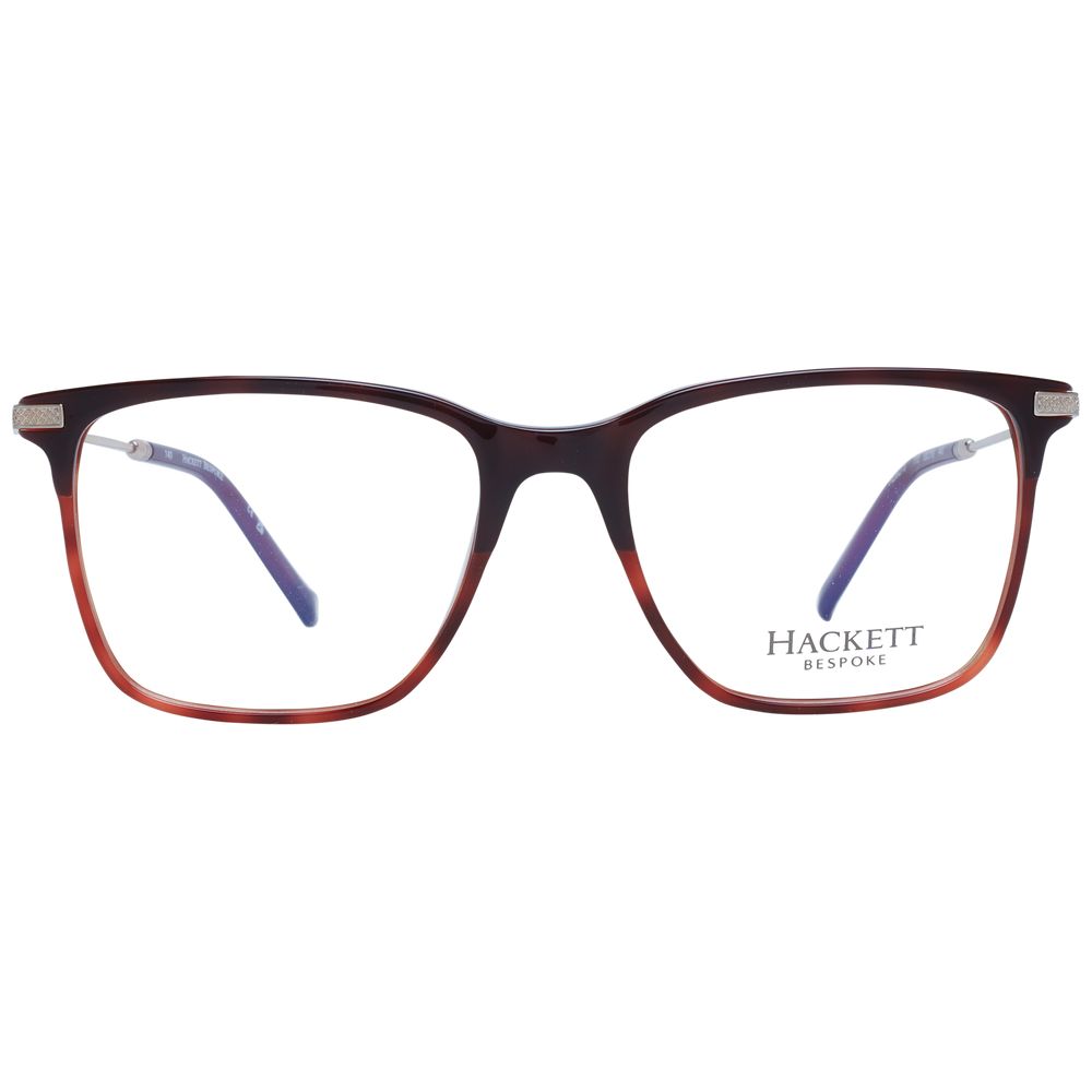 Hackett Brown Men Glasses Frame, full-rim acetate square eyeglasses with demo lenses, includes branded case.
