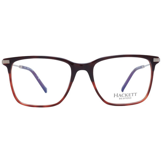 Hackett Brown Men Glasses Frame, full-rim acetate square eyeglasses with demo lenses, includes branded case.