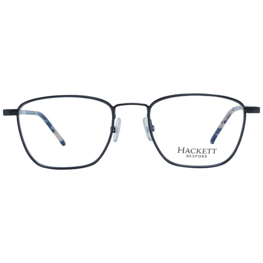 Hackett Black Men Glasses Frame with stainless steel rectangle design and full-rim style. Includes branded case.