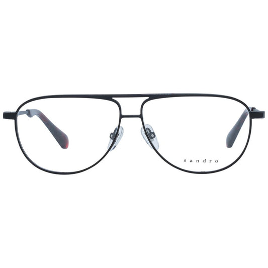 Sandro Black Men Glasses Frame aviator style with full-rim stainless steel in black, demo lenses, size 57-11-140, includes branded case.