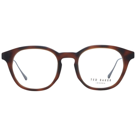 Ted Baker Brown Men Glasses Frame in acetate, full-rim, round style, size 50-20-145, includes branded case.