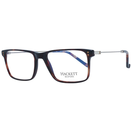 Hackett Brown Men Glasses Frame in acetate with full-rim rectangle style, demo lenses, size 53-17-145, includes branded case.