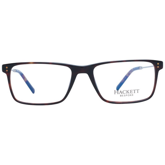 Hackett Brown Men Glasses Frame in full-rim acetate with demo lenses, rectangle style, size 53-17-145, includes branded case.