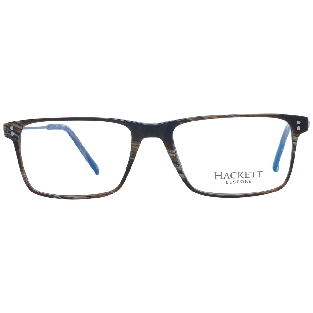 Hackett Brown Men Glasses Frame in acetate, full-rim, rectangle style with demo lenses, size 53-17-145, includes branded case.