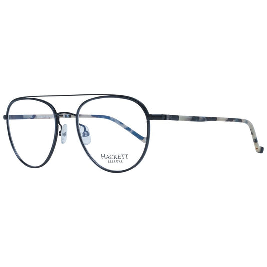 Hackett Black Men Glasses Frame in stainless steel, aviator full-rim style with demo lenses, includes branded case.