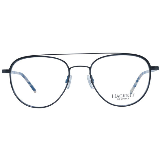 Hackett Black Men Glasses Frame with full-rim stainless steel design, aviator style, demo lenses, 54mm width, includes branded case.