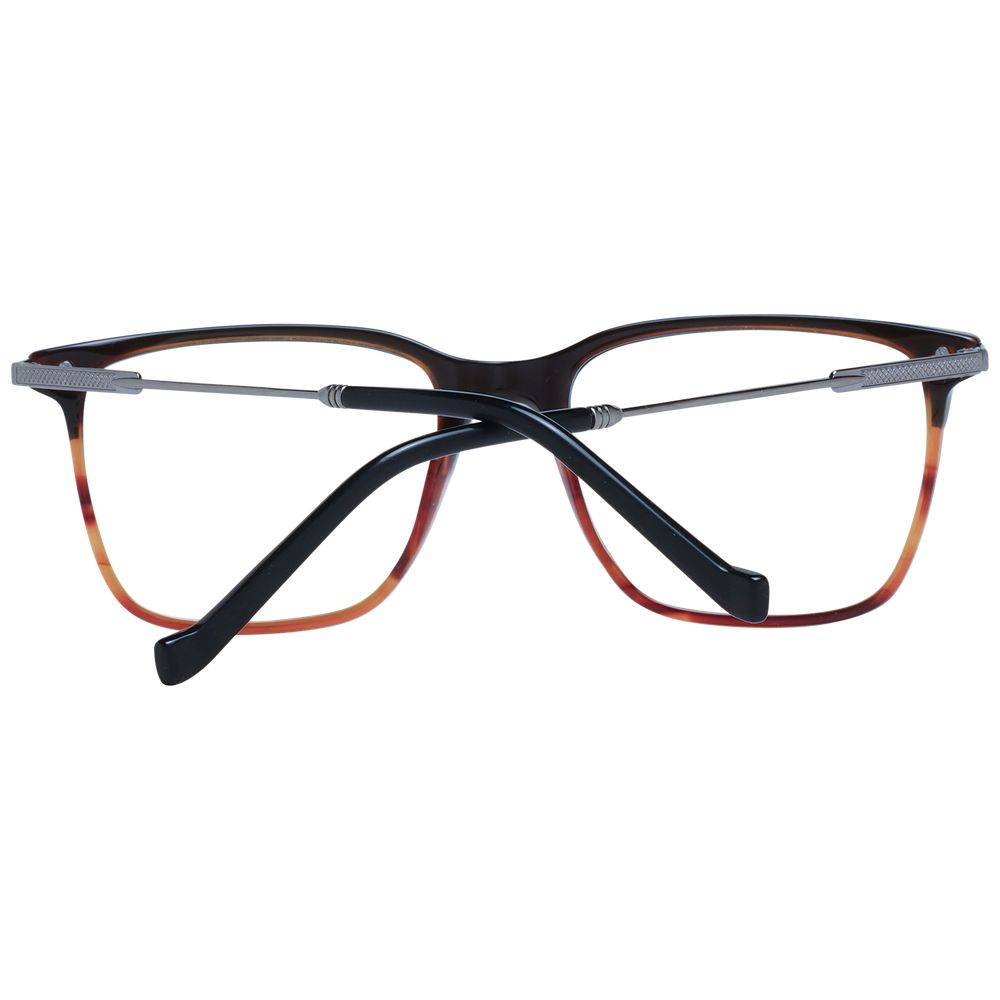 Hackett Brown Men Glasses Frame, full-rim square acetate design, 53-18-140 size, brown color with demo plastic lenses, includes branded case.