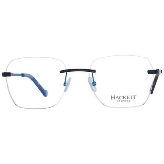 Hackett Black Men Glasses Frame - Rimless square style with black metal frame, demo lenses, branded case included.