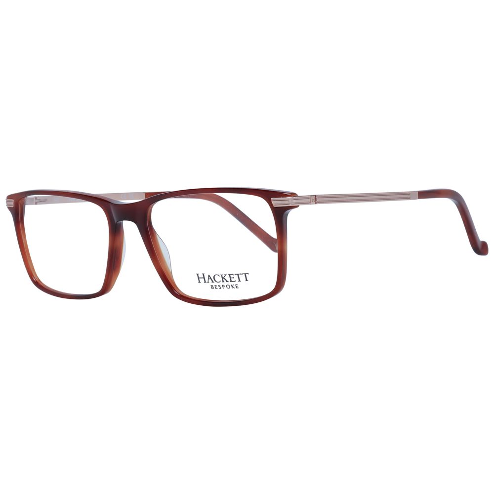 Hackett Brown Men Glasses Frame in acetate full-rim style with rectangle shape, size 54-17-140, includes branded case.