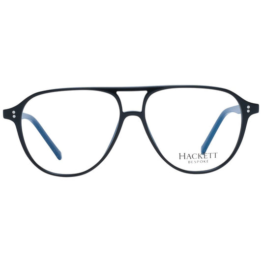 Hackett Black Men Glasses Frame in black acetate, aviator full-rim style with demo plastic lenses, size 54-12-145, includes branded case.