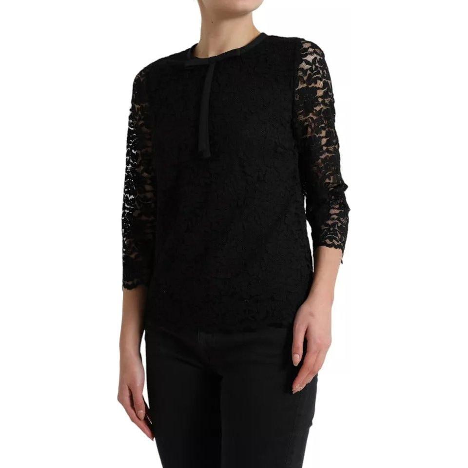Dolce & Gabbana Black Floral Lace Blouse T-shirt Staff Top TSH4899-38