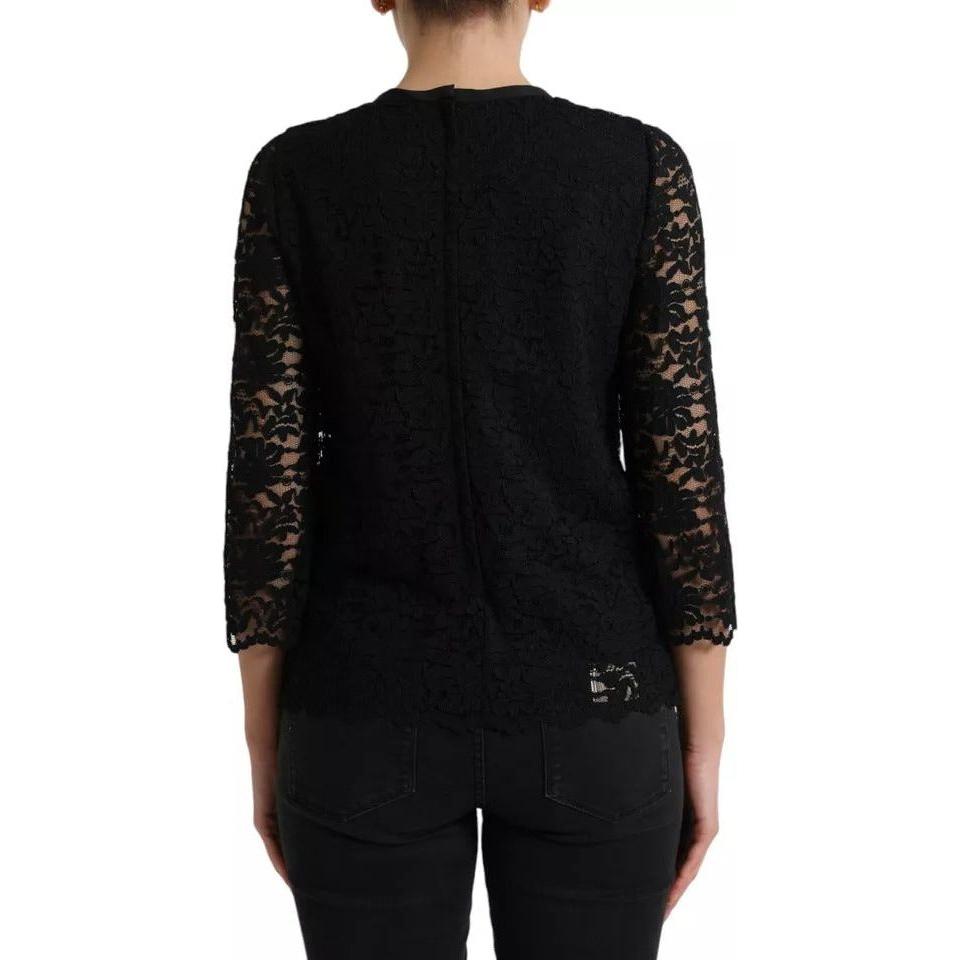Dolce & Gabbana Black Floral Lace Blouse T-shirt Staff Top TSH4899-38