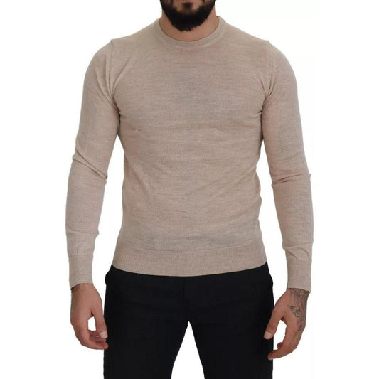 Dolce & Gabbana Beige Virgin Wool Crew Neck Pullover Sweater TSH7946-46