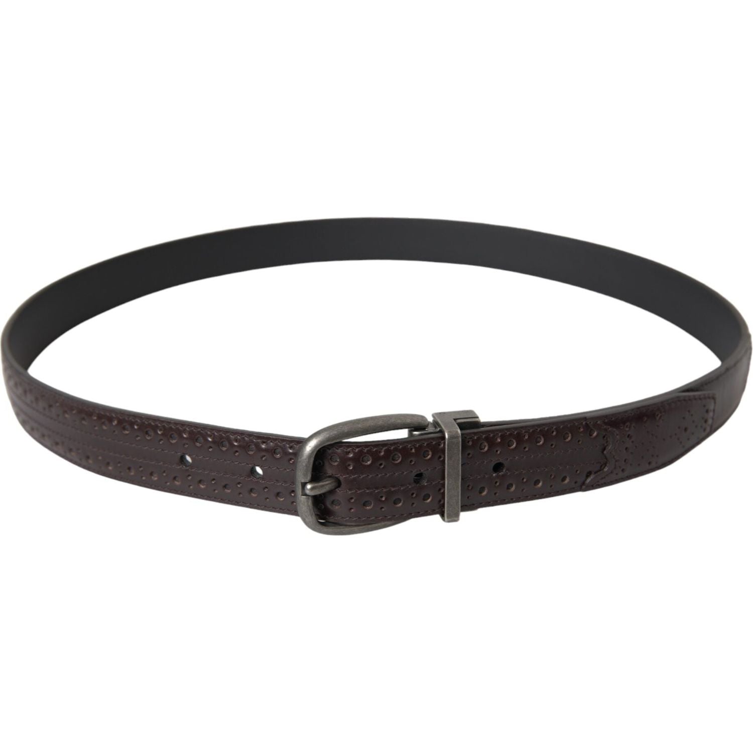 Dolce & Gabbana Dark Brown Perforated Leather Metal Buckle Belt Men