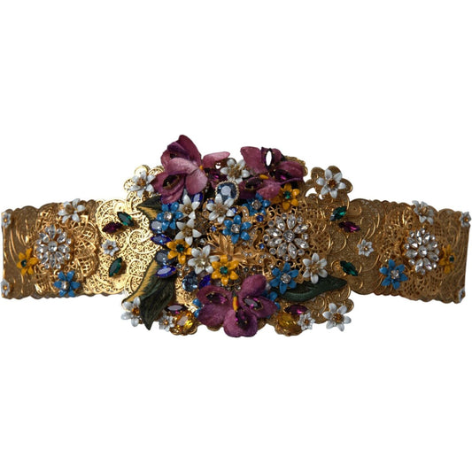 Dolce & Gabbana Multicolor Embellished Floral Crystal Wide Waist Belt