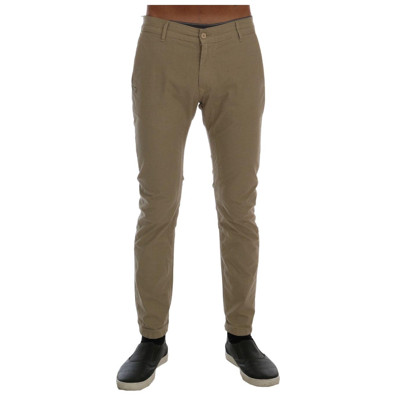 Daniele Alessandrini Beige Cotton Stretch Slim Fit Chinos TSH1382-2