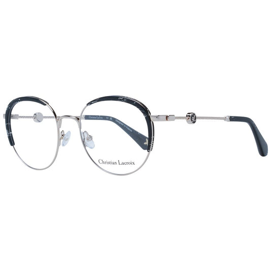 Christian Lacroix Black Women Glasses Frame in metal full-rim round style with demo lenses, includes branded case.