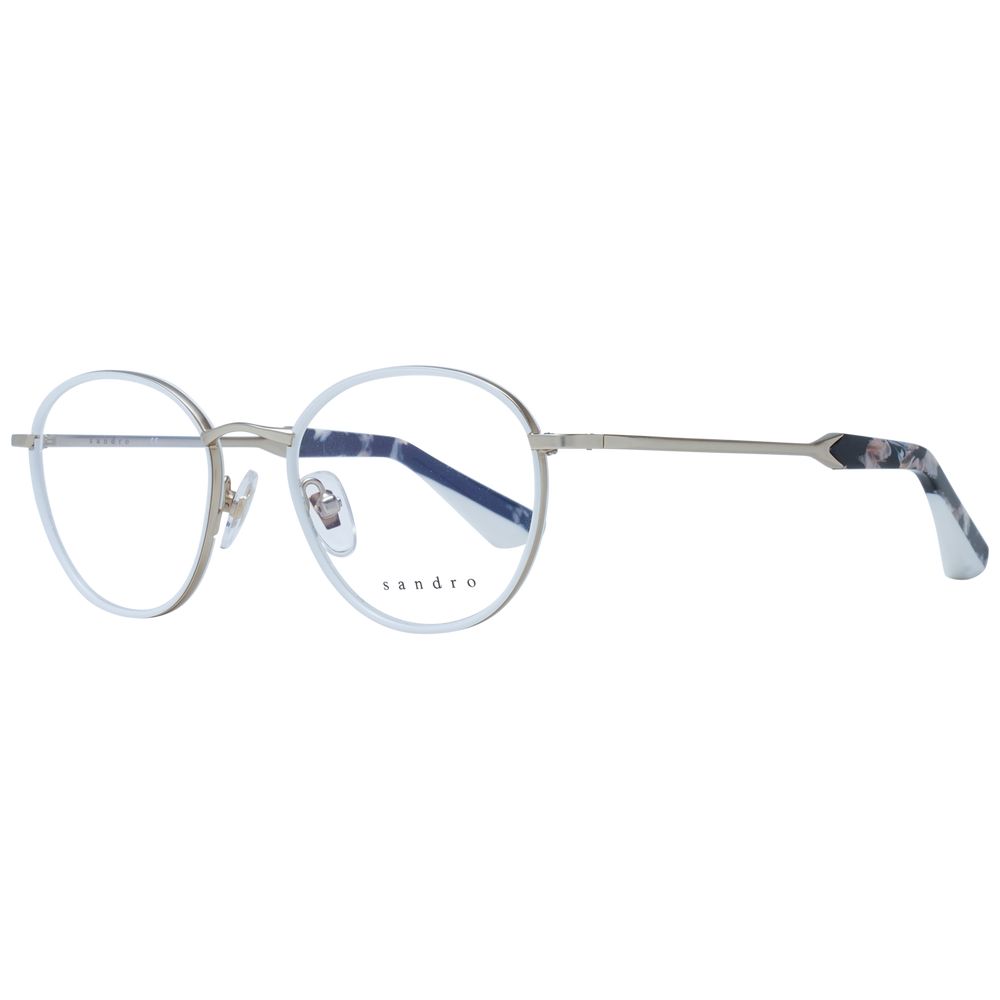Sandro White Women Glasses Frame in stainless steel with oval design, full-rim style. Includes branded case, size 48-19-135.