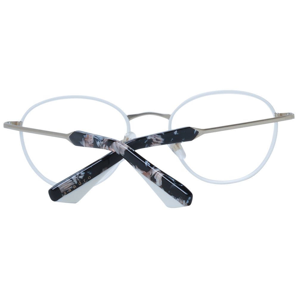 Sandro White Women Glasses Frame, full-rim stainless steel, oval shape, with demo plastic lenses, includes branded case, size 48-19-135.