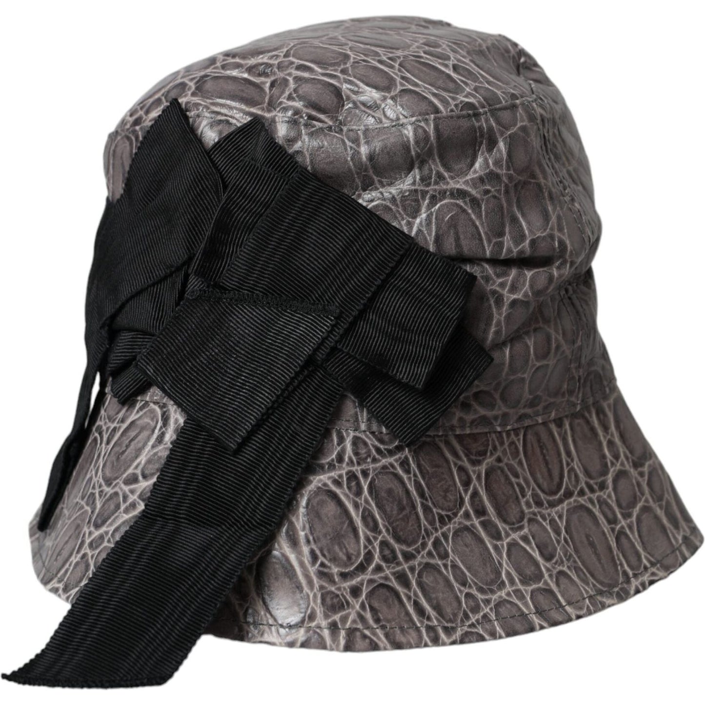 Dolce & Gabbana Black Gray Patterned Leather Bucket Hat