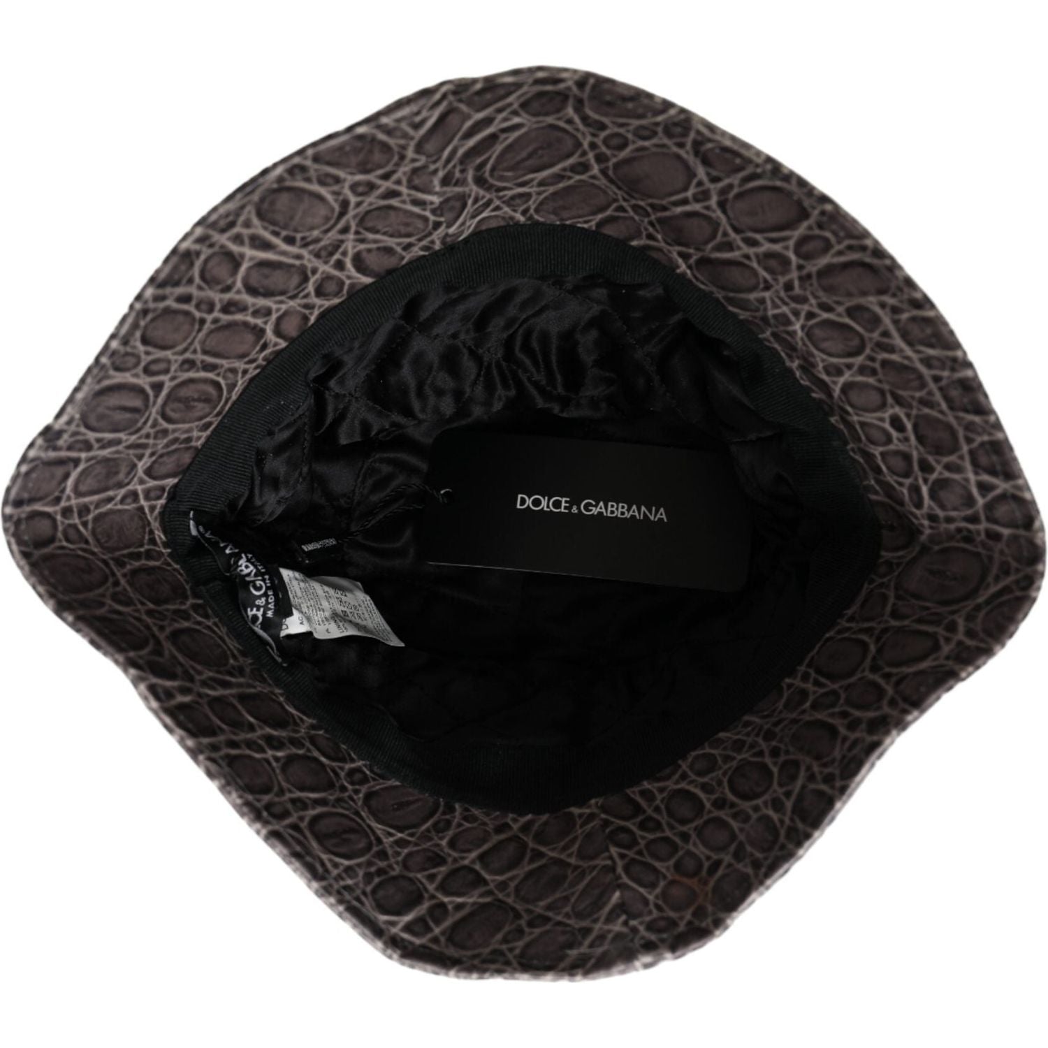 Dolce & Gabbana Black Gray Patterned Leather Bucket Hat