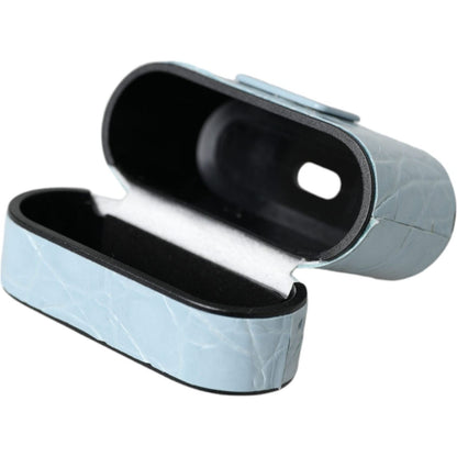 Dolce & Gabbana Light Blue Leather Metal Logo Plaque Airpods Case