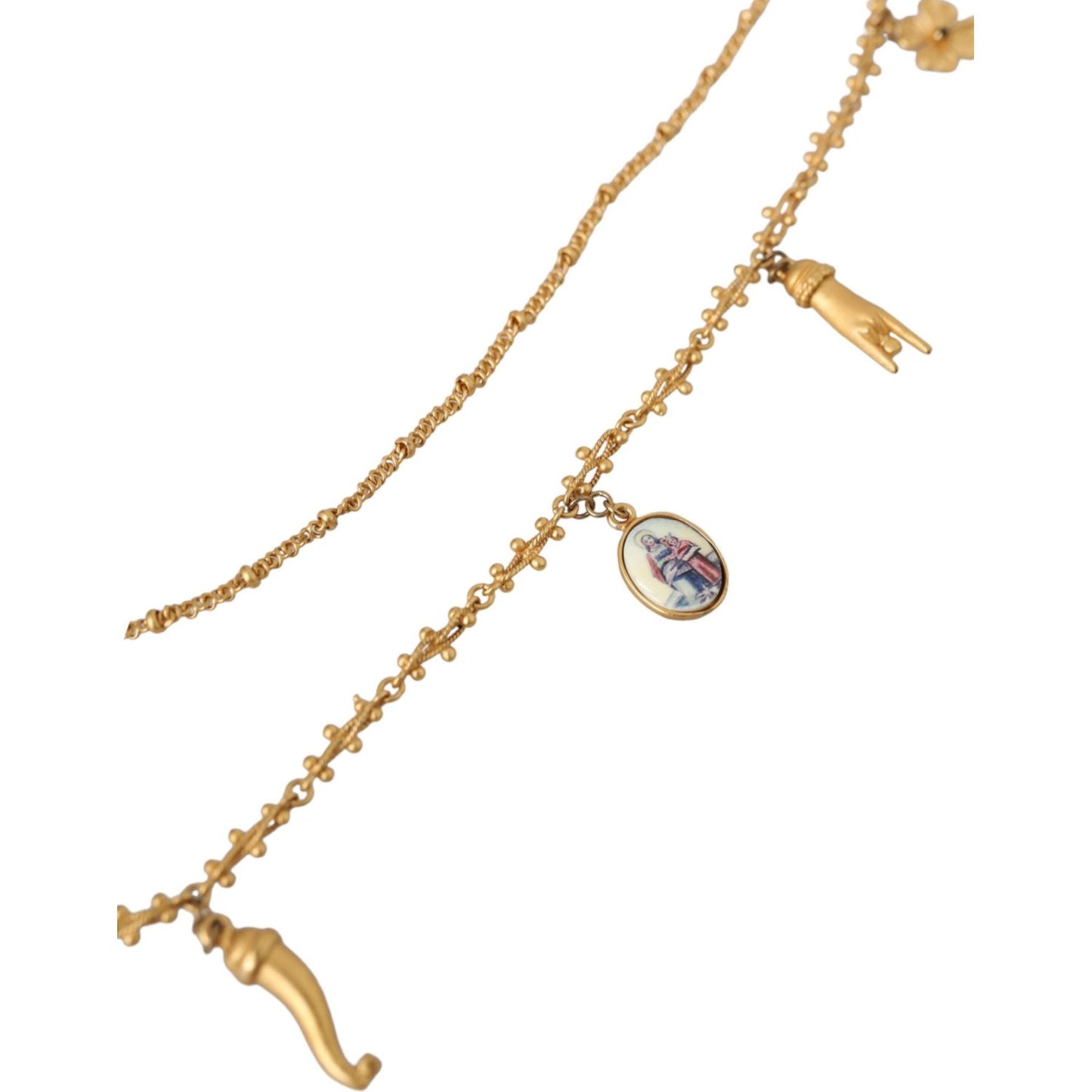 Dolce & Gabbana Gold Tone Chain Brass Charm Statement Sicily Necklace Necklace