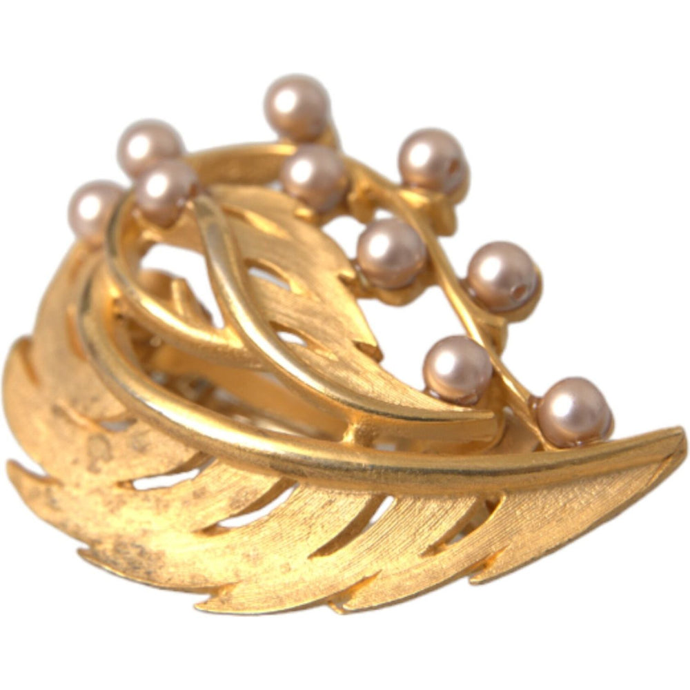 Dolce & Gabbana Gold Brass Leaf Embellished Jewelry Brooch Hair Pin SMY10315