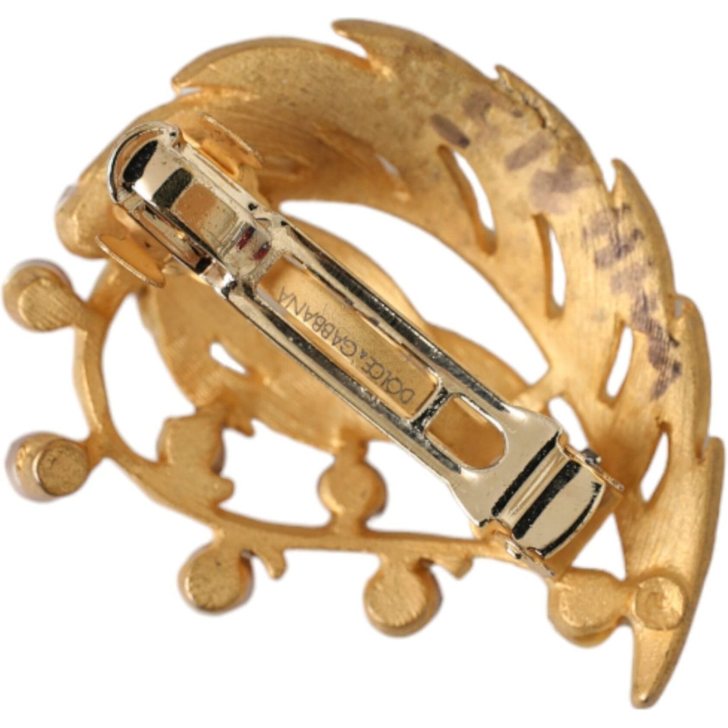 Dolce & Gabbana Gold Brass Leaf Embellished Jewelry Brooch Hair Pin SMY10315