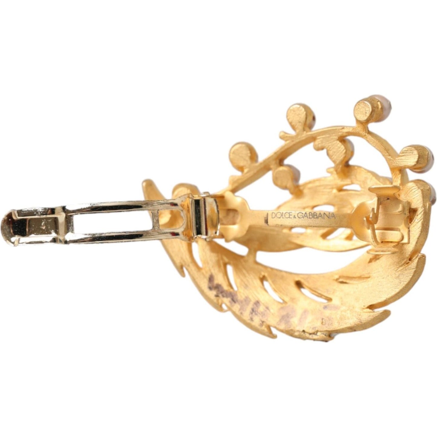 Dolce & Gabbana Gold Brass Leaf Embellished Jewelry Brooch Hair Pin SMY10315