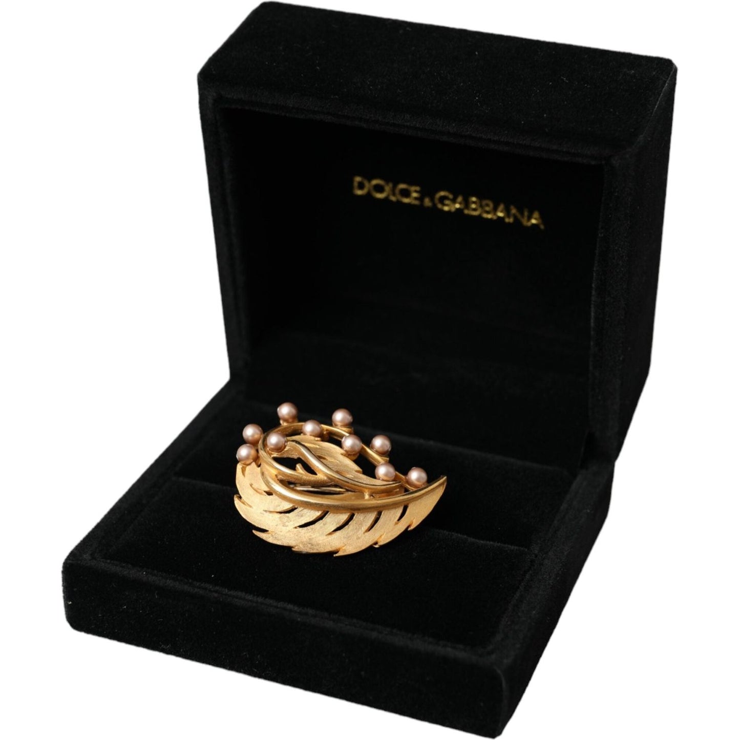 Dolce & Gabbana Gold Brass Leaf Embellished Jewelry Brooch Hair Pin SMY10315