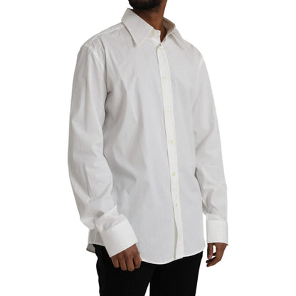 Dolce & Gabbana White Cotton Dress Slim Fit GOLD Shirt