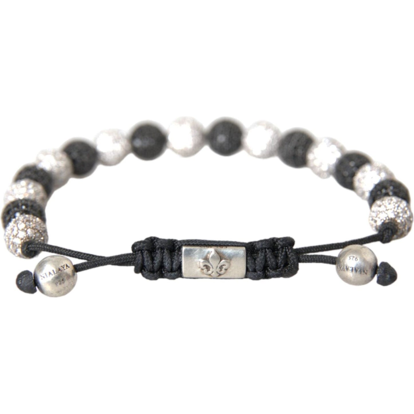 Nialaya CZ Crystal Ball Black White Beaded Bracelet Bracelet