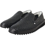 Dolce & Gabbana Black Woven Buffalo Leather Men Loafers Shoes