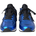 Dolce & Gabbana Blue Black Calf Hair Leather Sneakers Shoes