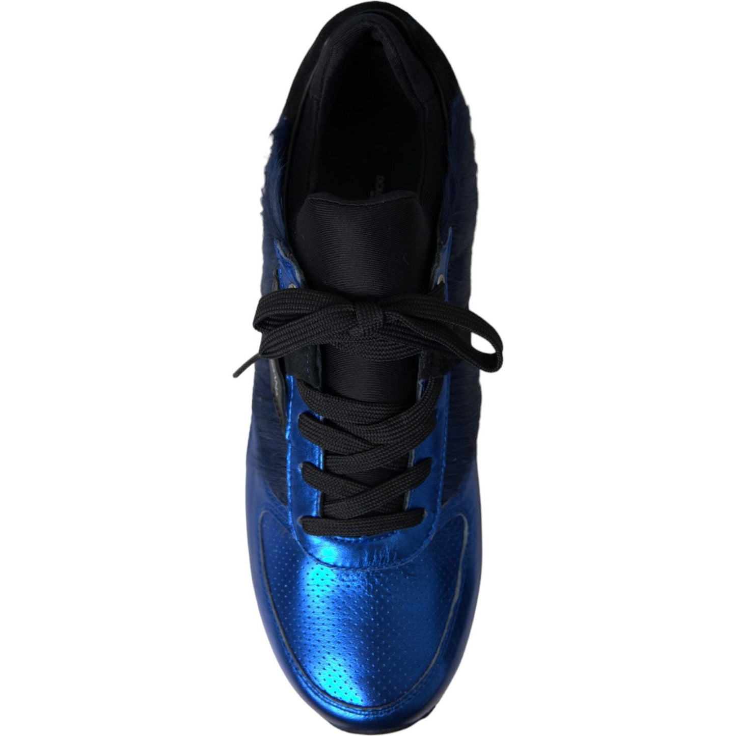 Dolce & Gabbana Blue Black Calf Hair Leather Sneakers Shoes