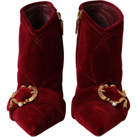 Dolce & Gabbana Dark Red Velvet Devotion Buckle Boots Shoes LA11085-36