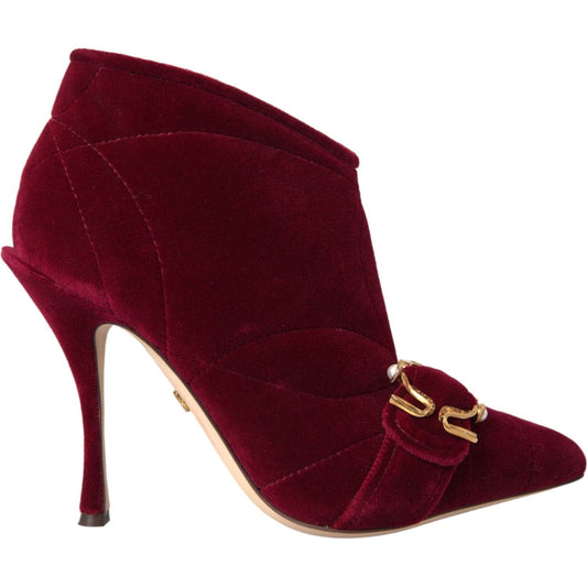 Dolce & Gabbana Dark Red Velvet Devotion Buckle Boots Shoes LA11085-36