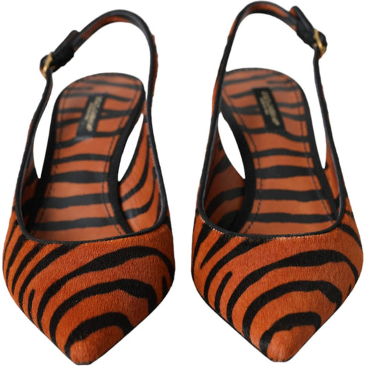 Dolce & Gabbana Black Orange Zebra Leather Slingbacks Shoes LA11133-35