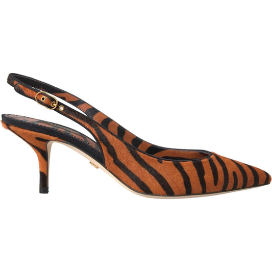 Dolce & Gabbana Black Orange Zebra Leather Slingbacks Shoes LA11133-35