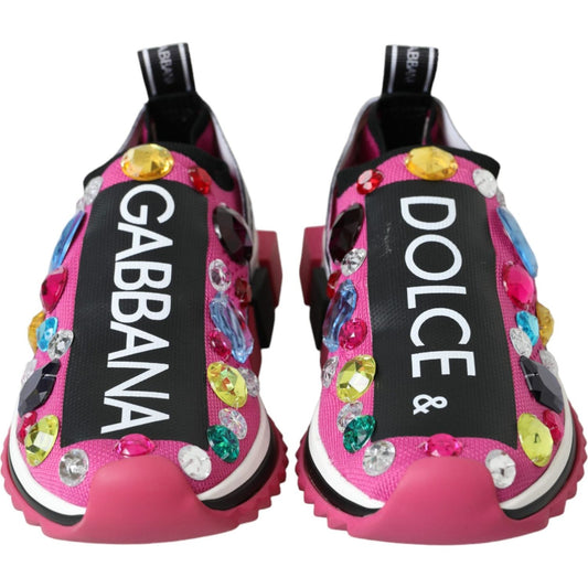 Dolce & Gabbana Pink Sorrento Crystals Sneakers Shoes LA11070-36.5