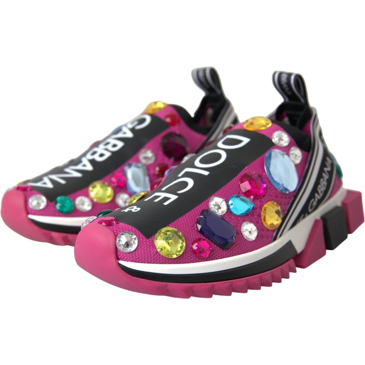 Dolce & Gabbana Pink Sorrento Crystals Sneakers Shoes LA11070-36.5